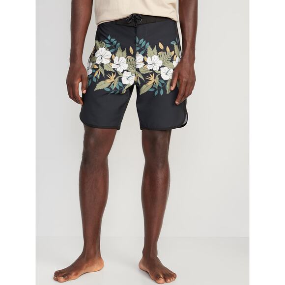 [Old Navy] Black Floral Print Built-In Flex Board Shorts Swim Trunks NWT Size 38 - Picture 1 of 11